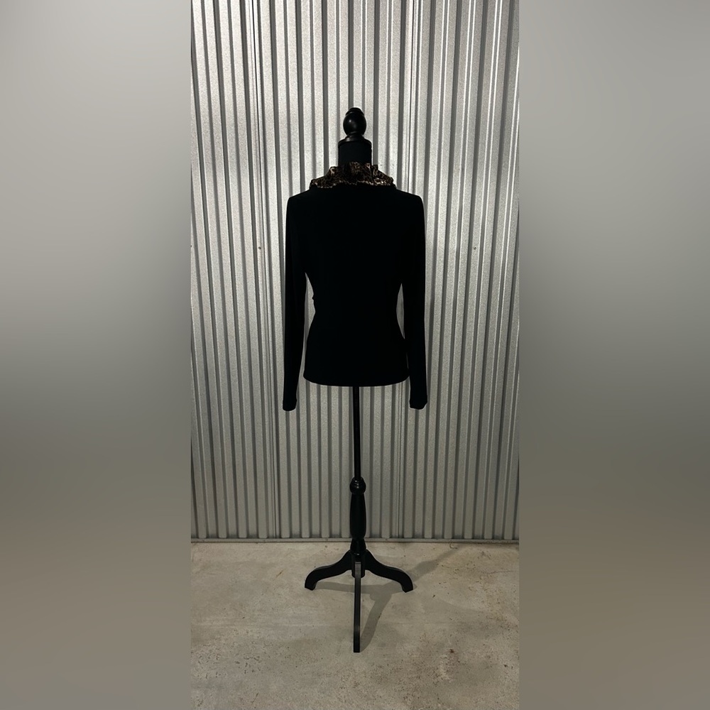 Women’s Vintage Joseph Ribkoff Black Cheetah Designer Long Sleeve Ruffle Size 10 - Picture 2 of 6